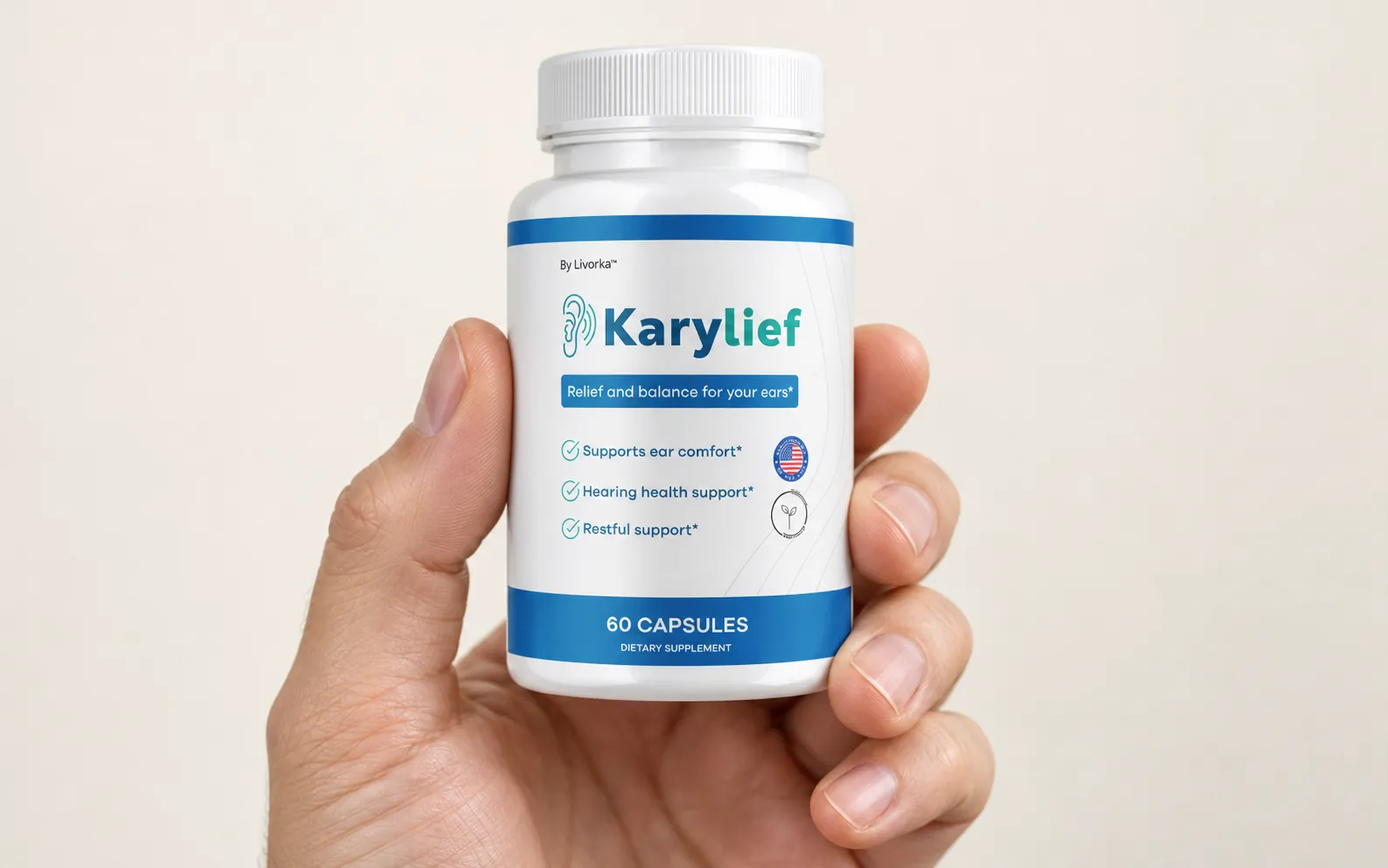 Karylief — the package held in a hand