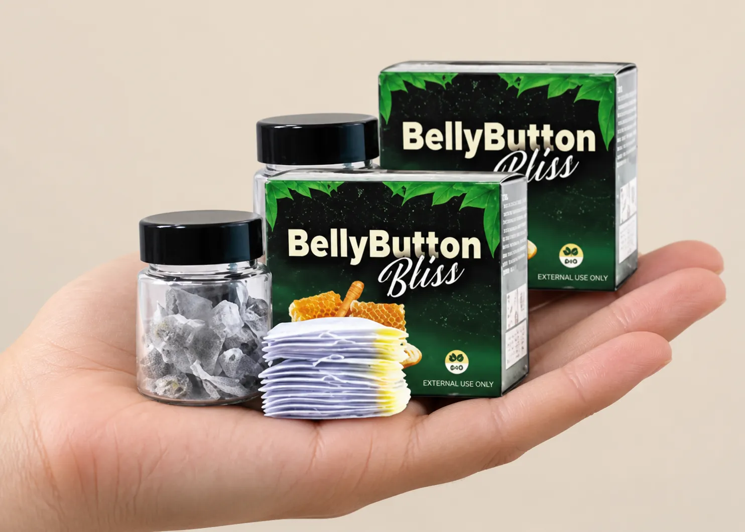 Belly Button Bliss — the package held in a hand