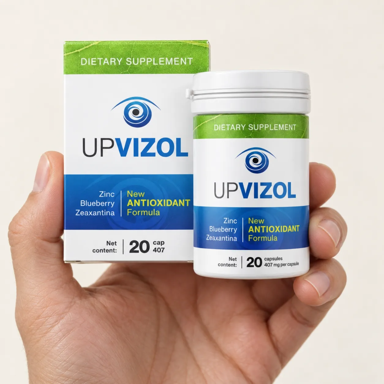 UpVizol — the package held in a hand